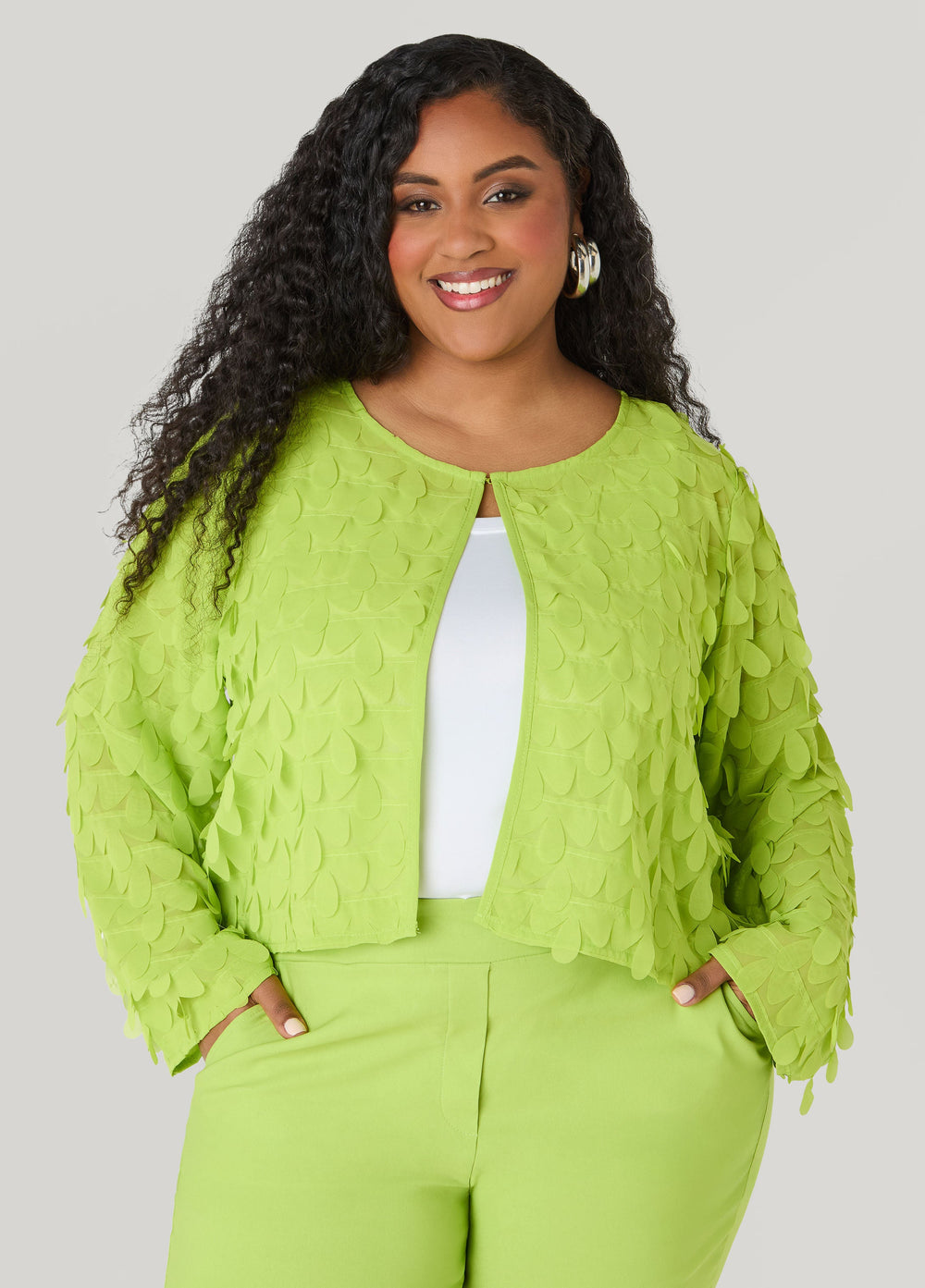 Cropped Petal Jacket Macaw Green | Ashley Stewart