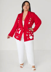 Cutout Knit Blazer Red | Ashley Stewart