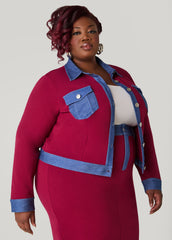 Denim Panel Jacket Rhododendron | Ashley Stewart