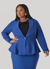 Millennium Peplum Blazer Navy Peony | Ashley Stewart