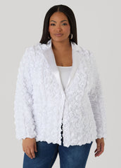 Satin Paneled Rosette Blazer White | Ashley Stewart
