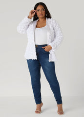 Satin Paneled Rosette Blazer White | Ashley Stewart