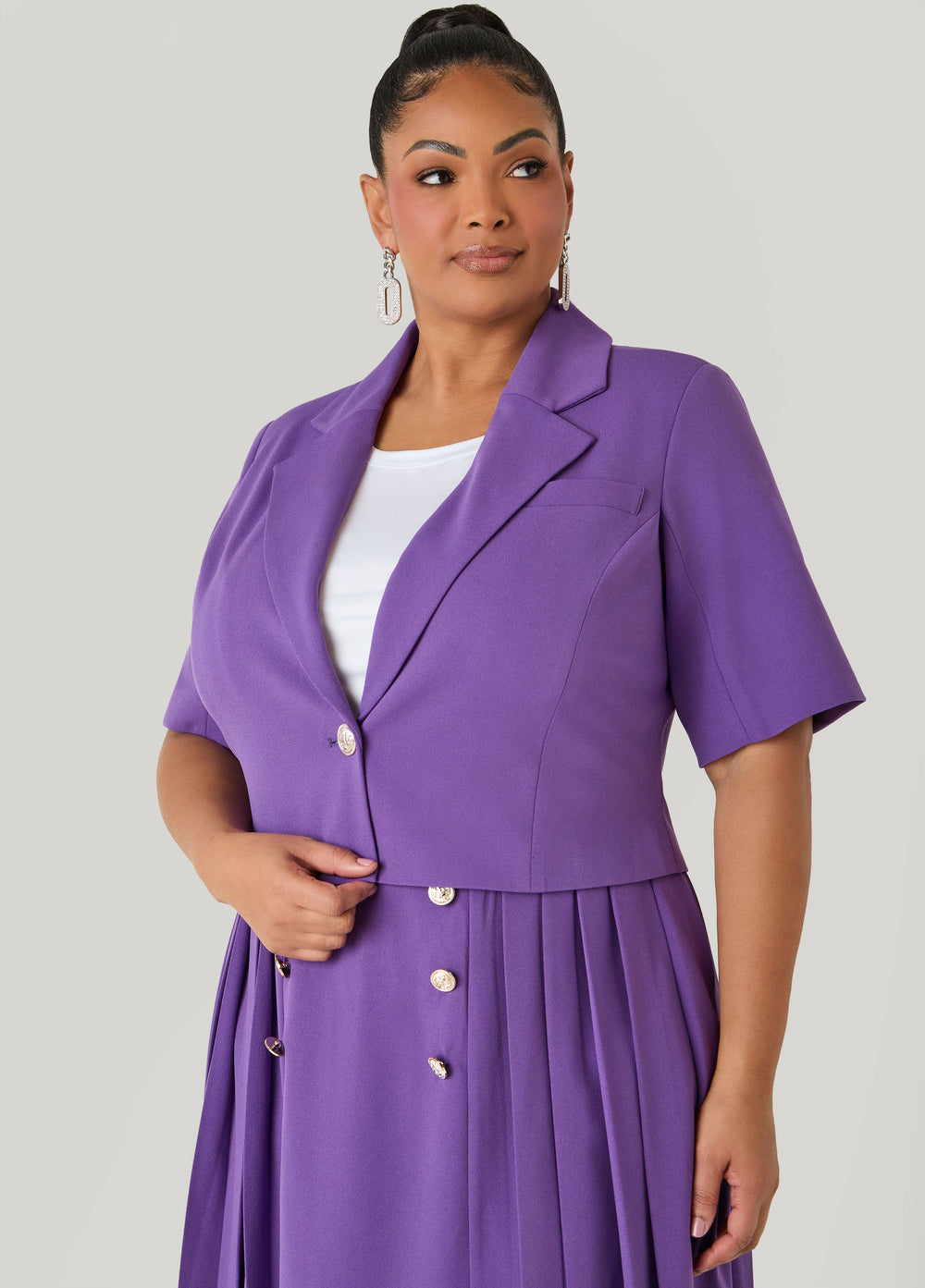 Cropped Button Front Blazer Pansy | Ashley Stewart