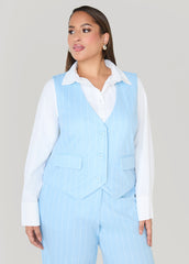 Striped Crepe Vest POWDER BLUE | Ashley Stewart