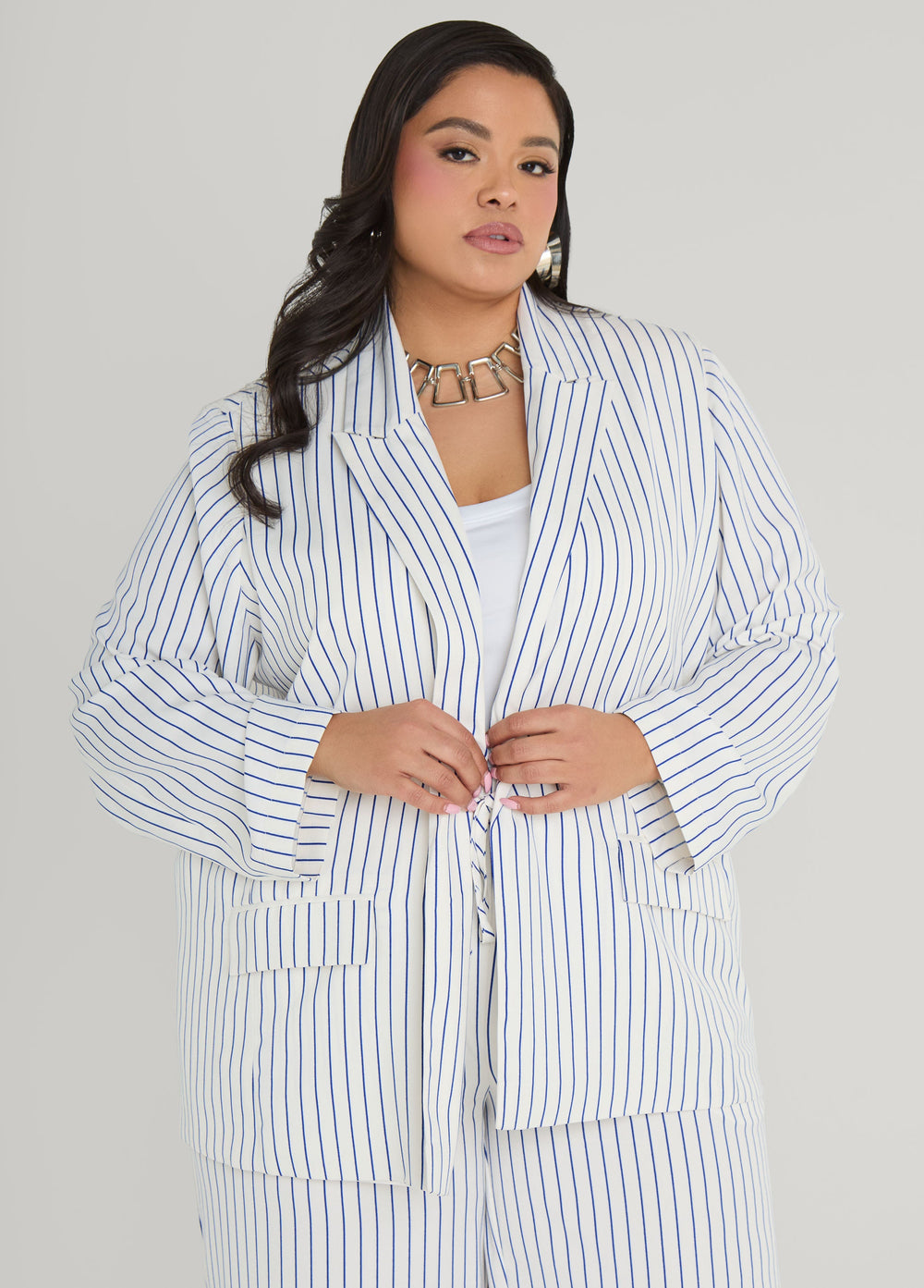 Pinstriped Blazer Turtledove | Ashley Stewart