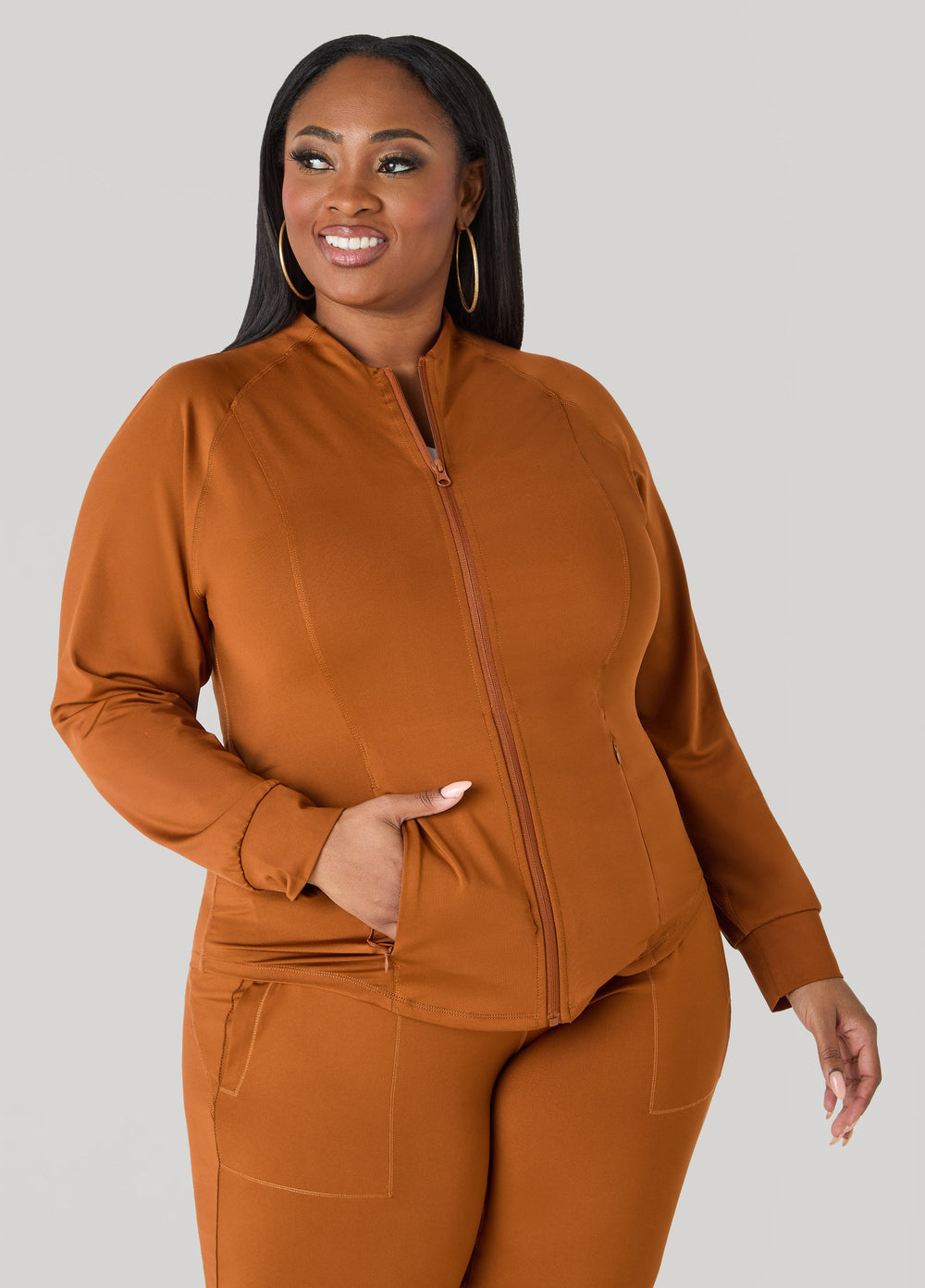 Zip Front Track Jacket Caramel Cafe | Ashley Stewart