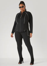 Piped High Waist Leggings Black White | Ashley Stewart