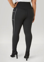 Piped High Waist Leggings Black White | Ashley Stewart