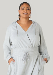 Cropped Faux Wrap Hoodie Heather Grey | Ashley Stewart