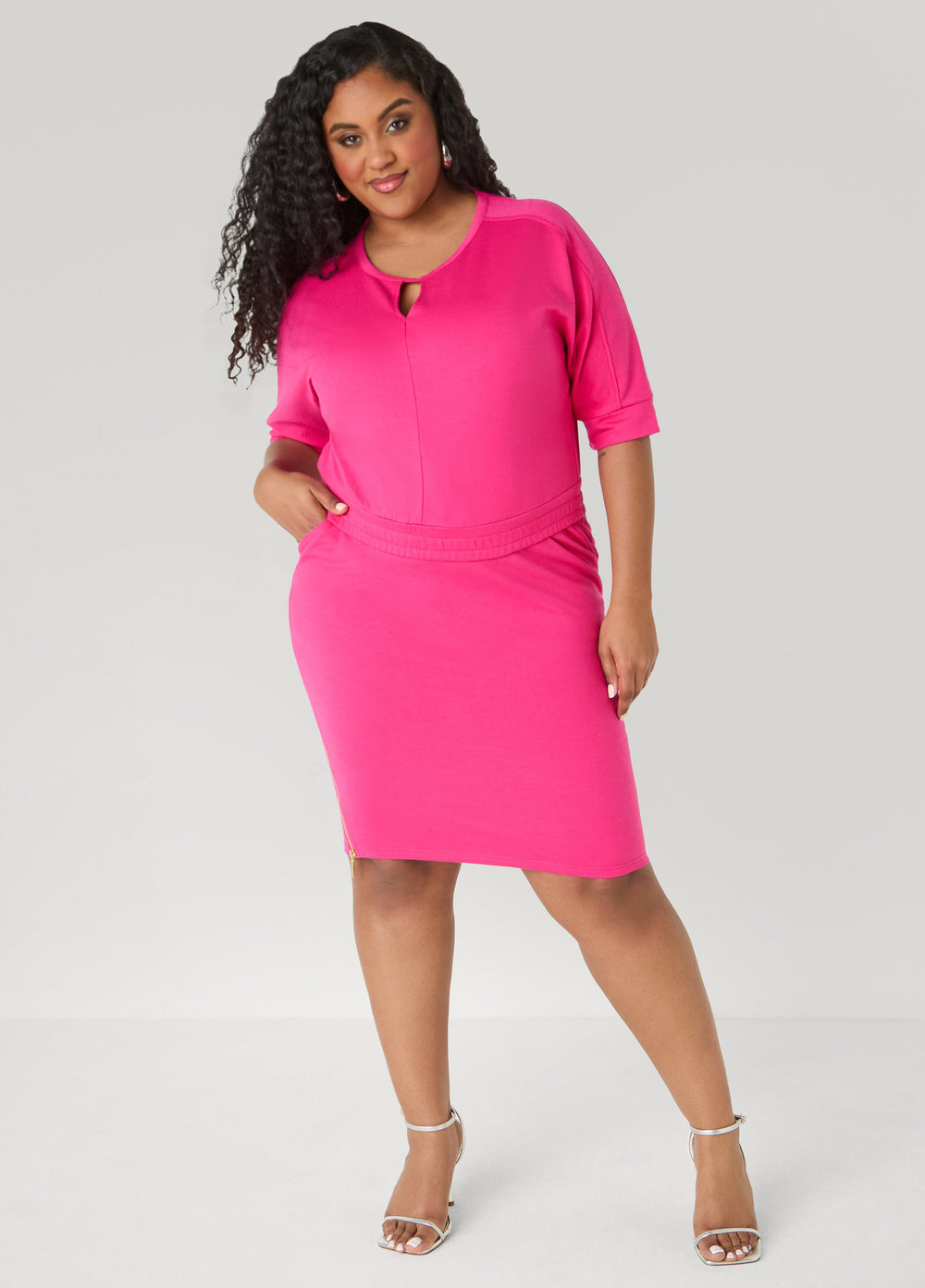 Zip Detailed French Terry Skirt Beetroot Purple | Ashley Stewart