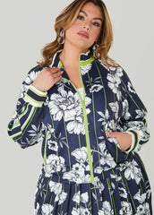 Striped And Floral Track Jacket Peacoat | Ashley Stewart