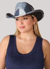Patchwork Denim Print Fedora Denim | Ashley Stewart