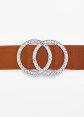 Crystal Circle Stretch Belt Brown | Ashley Stewart