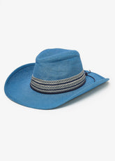 Chevron Trimmed Denim Cowboy Hat Denim | Ashley Stewart