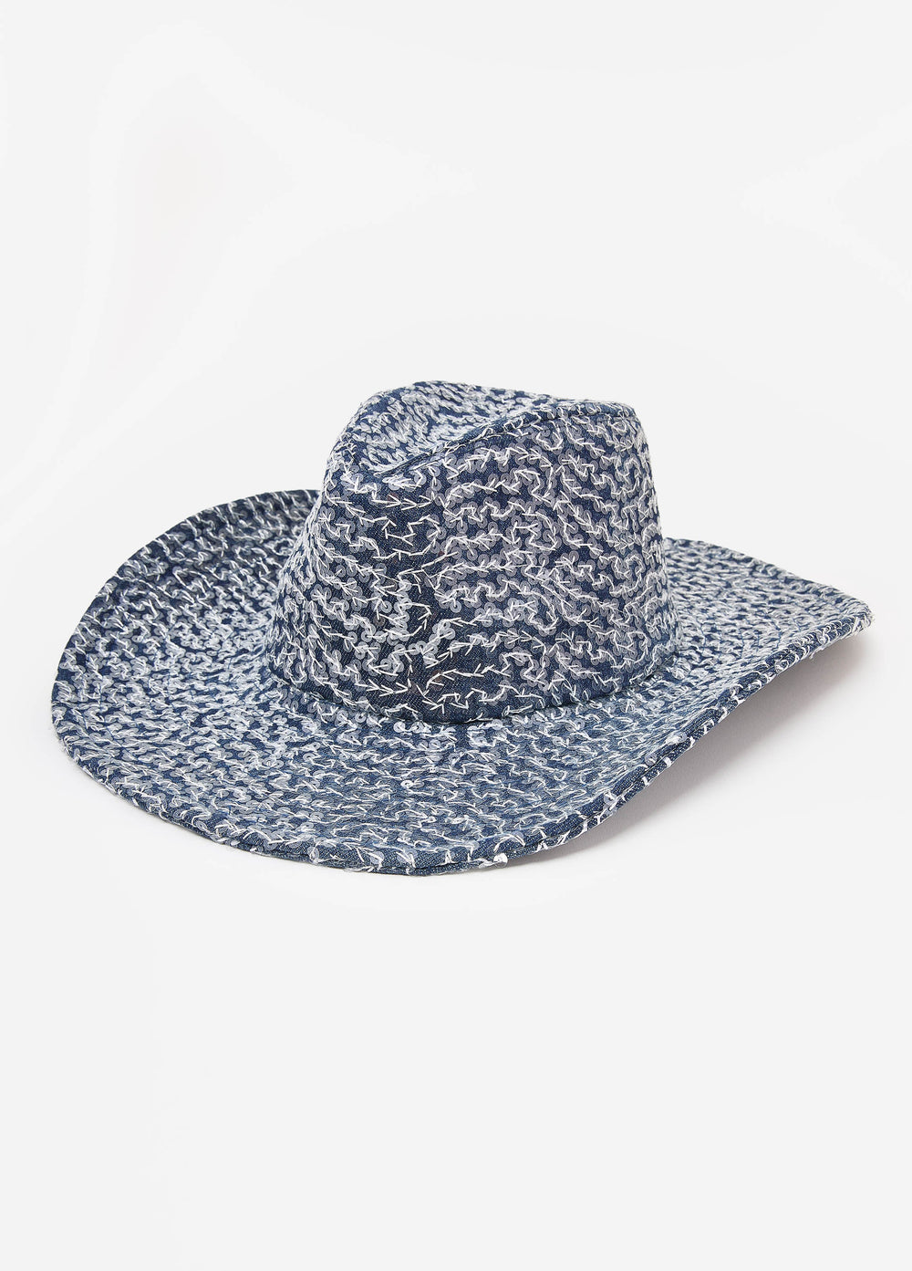 Embroidered Sequin Cowboy Hat Blue | Ashley Stewart