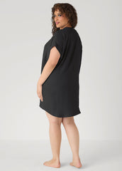 V Neck Textured Sleepshirt Black | Ashley Stewart