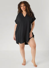 V Neck Textured Sleepshirt Black | Ashley Stewart
