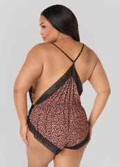 Leopard Print Lingerie Romper Brown Animal | Ashley Stewart