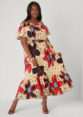 Off The Shoulder Floral Maxi Dress Black Combo | Ashley Stewart