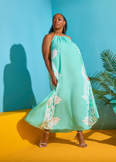 Chain Trimmed Scroll Print Dress LT DENIM | Ashley Stewart
