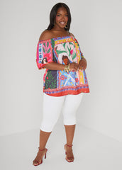 Off The Shoulder Printed Blouse Multi | Ashley Stewart