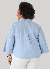 Seersucker Cotton Shirt Blue | Ashley Stewart