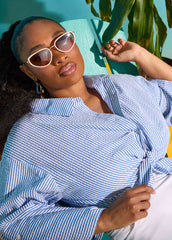Seersucker Cotton Shirt Blue | Ashley Stewart