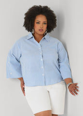 Seersucker Cotton Shirt Blue | Ashley Stewart