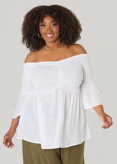 Off The Shoulder Smocked Top White | Ashley Stewart