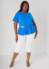 Crystal Appliqued Peplum Top Victoria Blue | Ashley Stewart