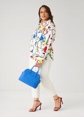 Face Print Collared Shirt White | Ashley Stewart