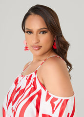 Cold Shoulder Printed Satin Blouse Poinsettia | Ashley Stewart
