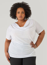 Crystal Cowl Neck Mesh Top White | Ashley Stewart