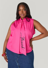 Blessed Tie Neck Top Fuchsia | Ashley Stewart