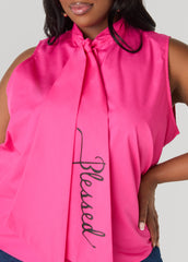 Blessed Tie Neck Top Fuchsia | Ashley Stewart