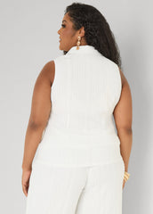 Eyelet Button Front Top White | Ashley Stewart