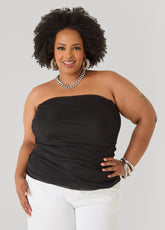 Ruched Mesh Tube Top Black | Ashley Stewart
