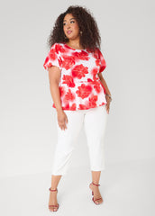 Floral Print Peplum Top Calypso Coral | Ashley Stewart