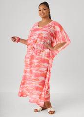 Printed Mesh Kaftan Calypso Coral | Ashley Stewart