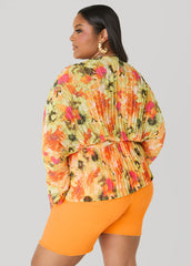 Pleated Floral Print Blouse Yellow | Ashley Stewart