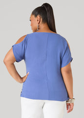 Textured Cold Shoulder Top Denim | Ashley Stewart