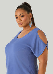 Textured Cold Shoulder Top Denim | Ashley Stewart