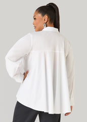 Peplum Poplin Shirt White | Ashley Stewart
