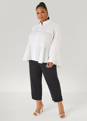 Peplum Poplin Shirt White | Ashley Stewart