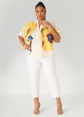 Floral Print Cotton Shirt White | Ashley Stewart