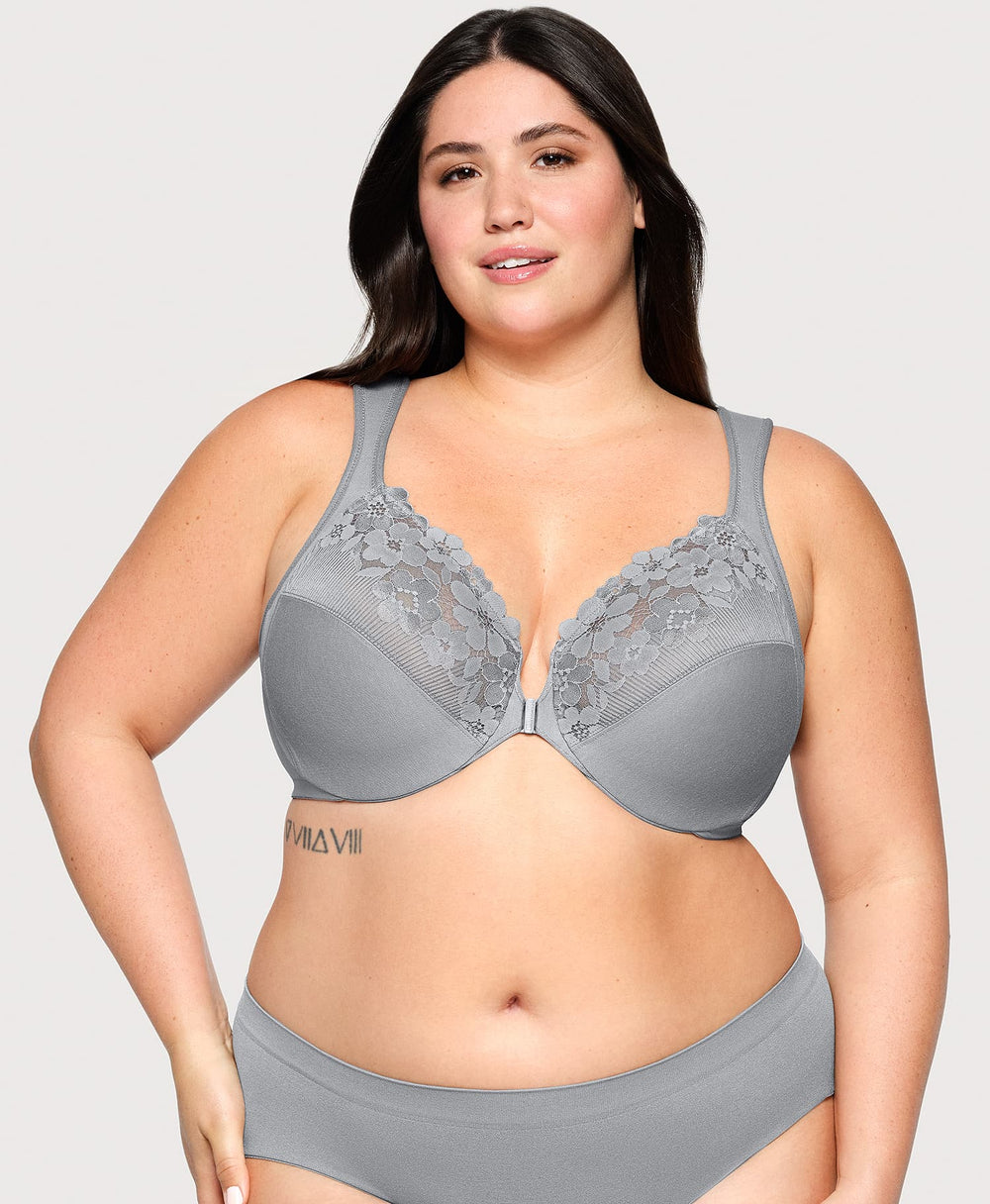 Front-Closure Cotton WonderWire Bra Silver | Ashley Stewart