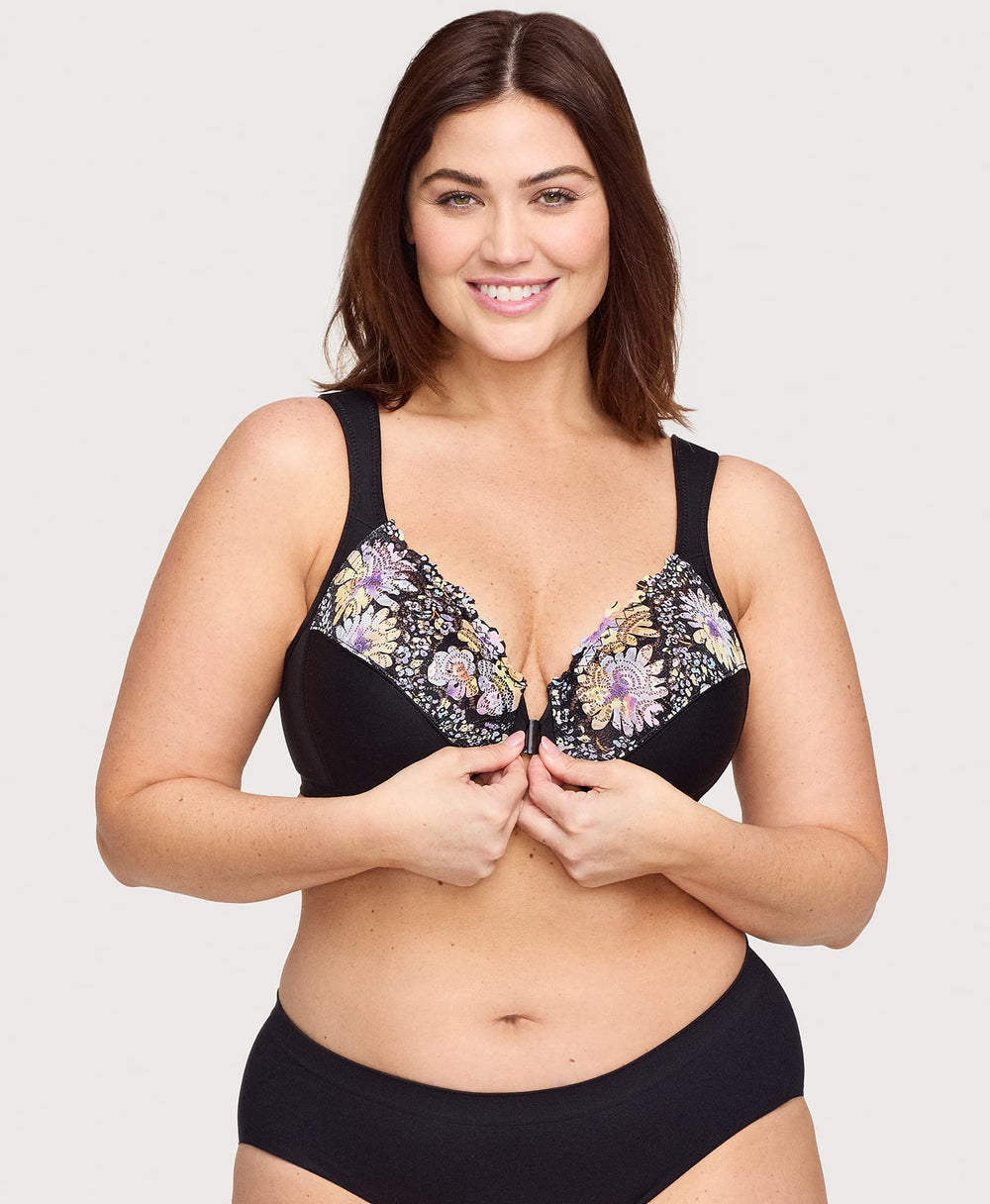 Front-Closure WonderWire Bra Floral Print | Ashley Stewart