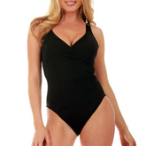 InstantFigure Faux Wrap Swimsuit Black | Ashley Stewart