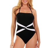 InstantFigure Twist Front Swimsuit Black/White | Ashley Stewart
