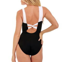 InstantFigure Knotted Swimsuit Black/White | Ashley Stewart